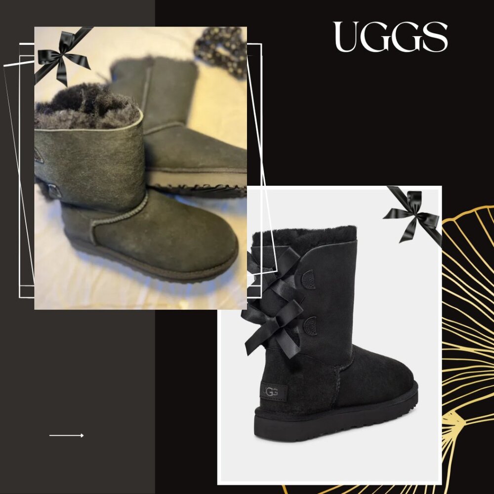 Women's UGGS BLACK Bailey Bow II NWT